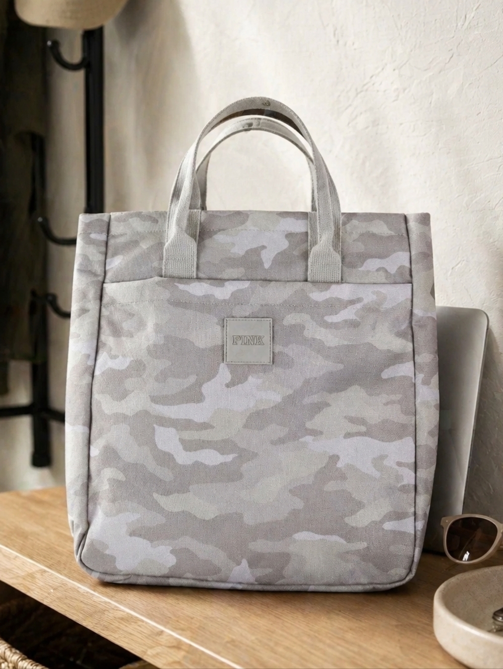 PINK Victoria's Secret Canvas Camo Tote Bag Or Backpack Gray Camo